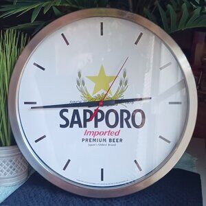 Authentic Sapporo Beer Advertising Wall Clock, 14" x 14" x 2", Working Condition